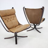 Sigurd Ressell Pair of Falcon Chairs Leather by Vatne Møbler Norway