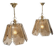 Pair of vintage pendant lights in smoked glass and gold metal, Hollywood style.