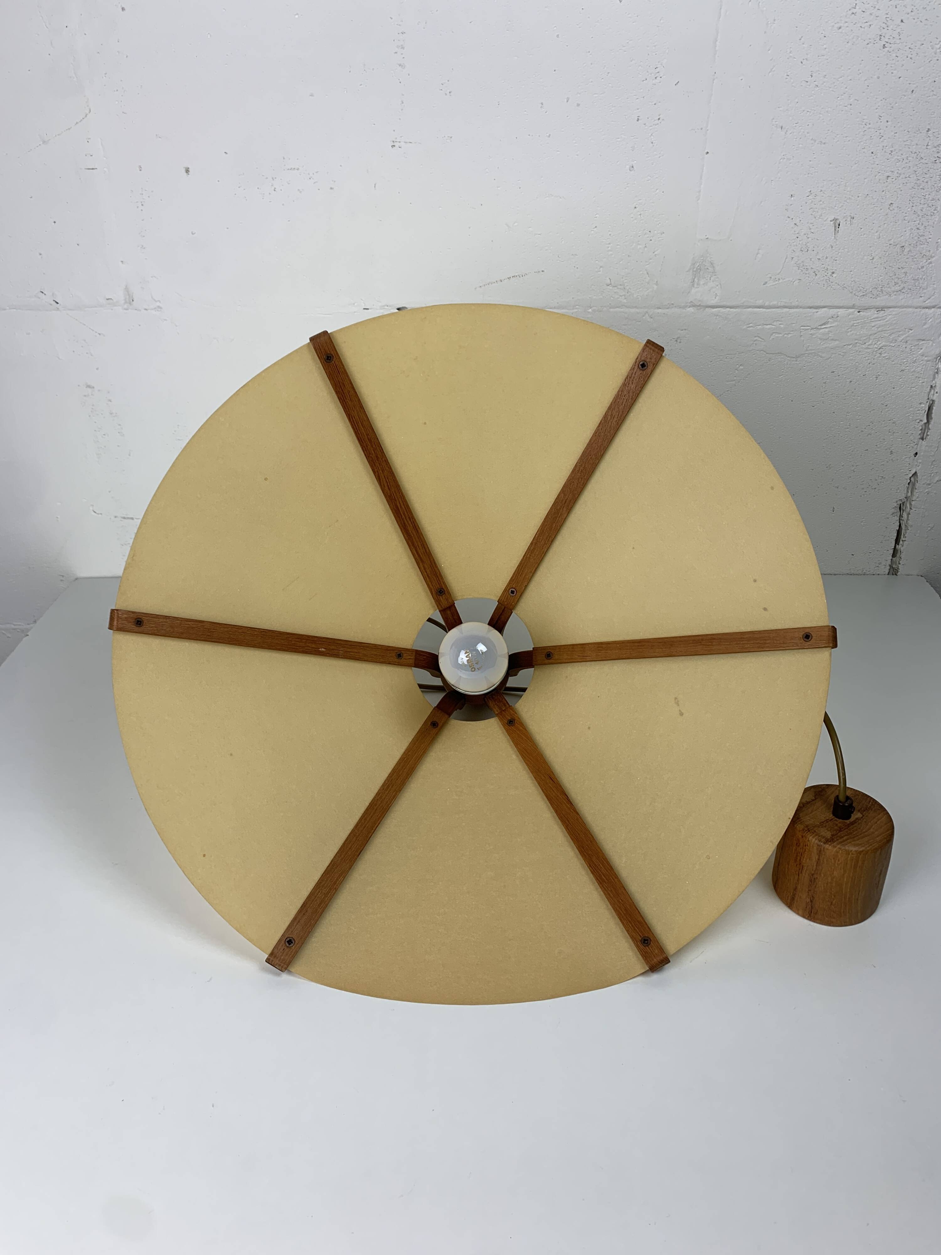 Midcentury teak and perkament pendant by Temde Leuchten, 1970s