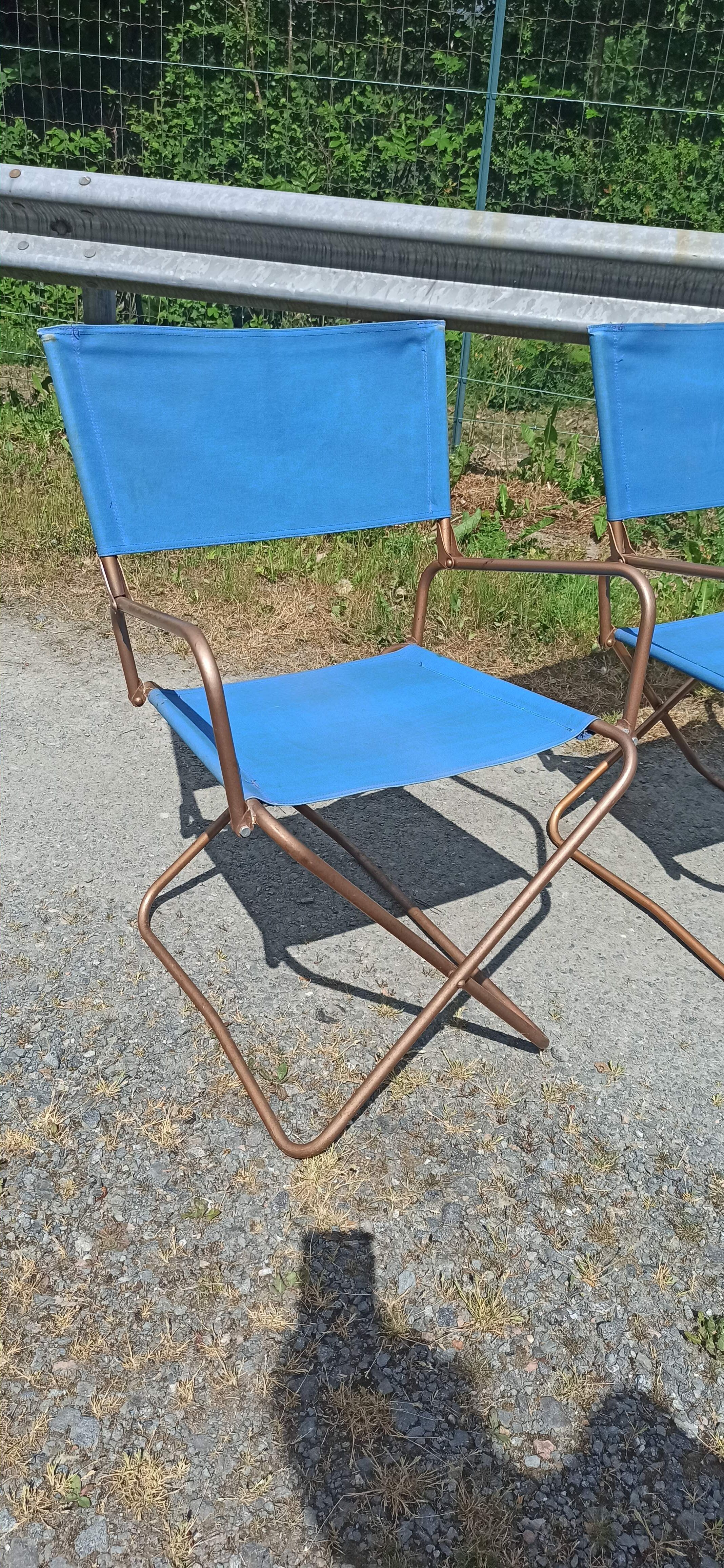 Paire de fauteuils chaises lafuma chantazur toile bleu