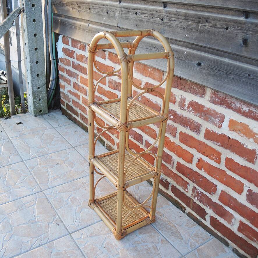Ancienne colonne 3 étagères en bambou et osier