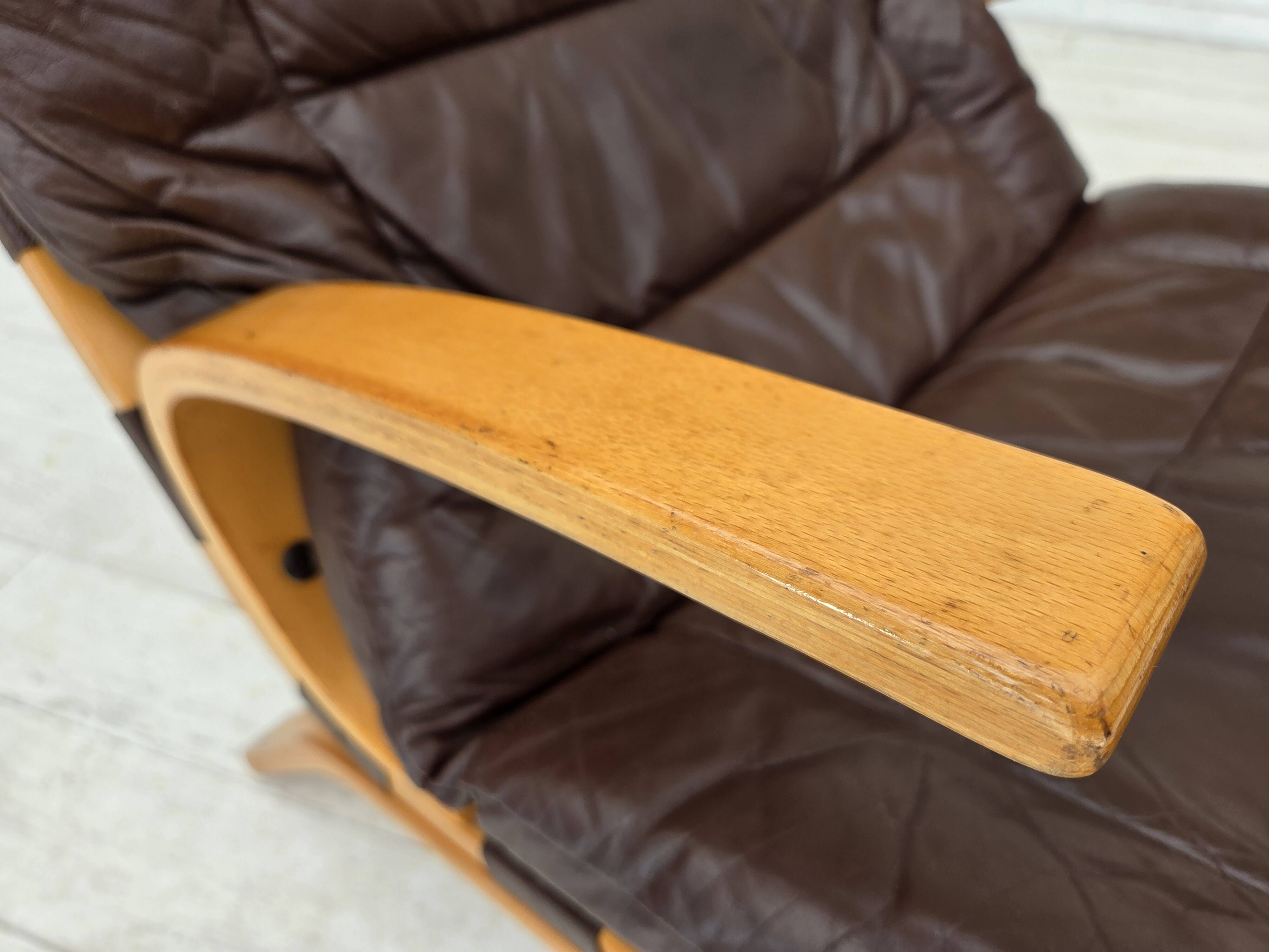 1970s, Danish design by Farstrup, set of 2 armchairs, furniture leather.