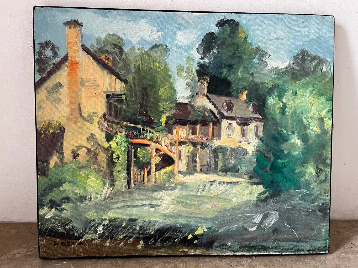 Painting "The Queen's Hamlet" - Versailles, signed