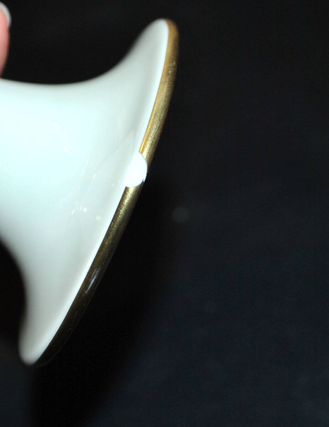 Modernist German porcelain candle holder - double gold rim candlestick