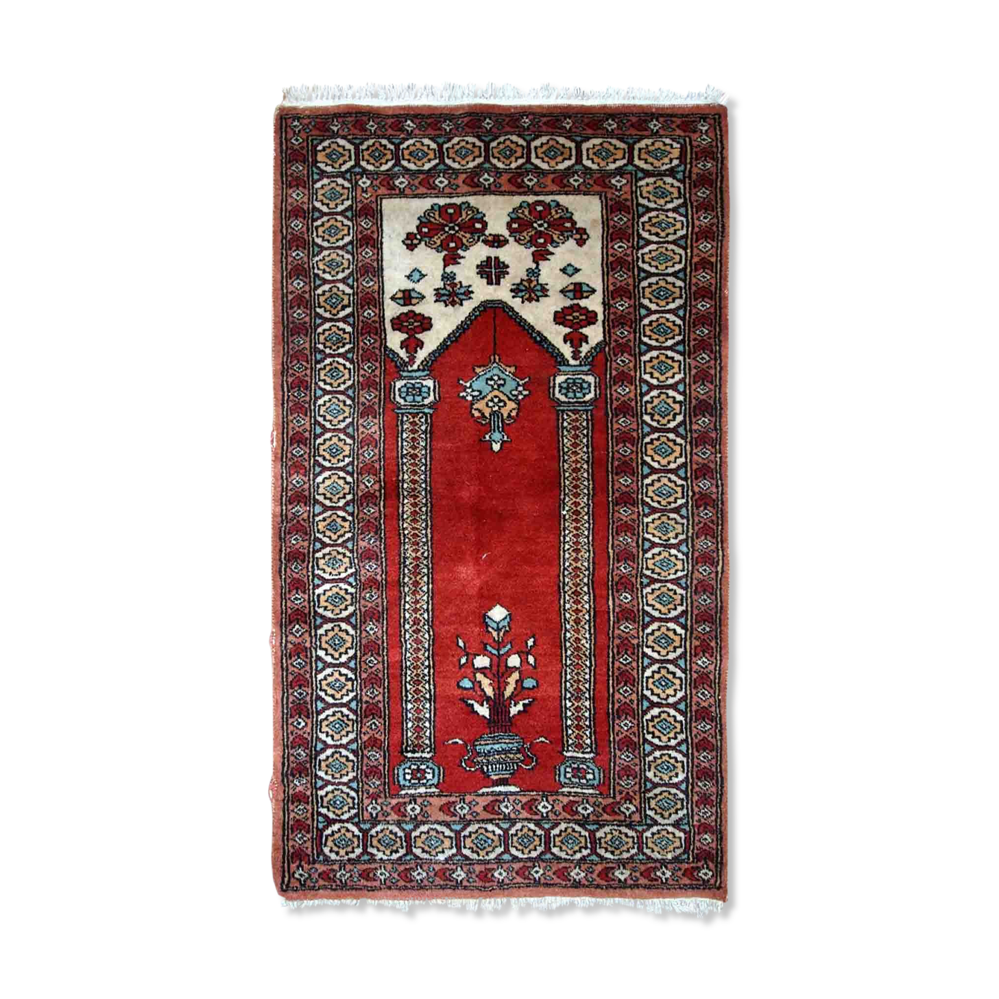 Vintage Turkish Konya handmade carpet 62cm x 92cm 1970s