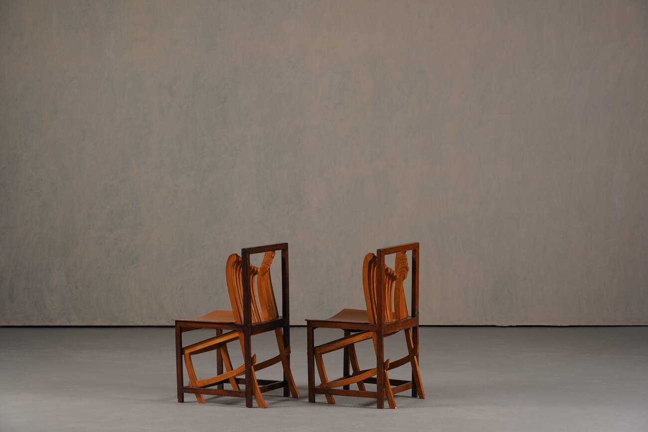 Vintage sculptural unique design dining chairs, France 1960s set of 2