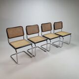Set of 4 tubular frame and cane cantilever dining chairs Breuer Marcel italy, 1970s