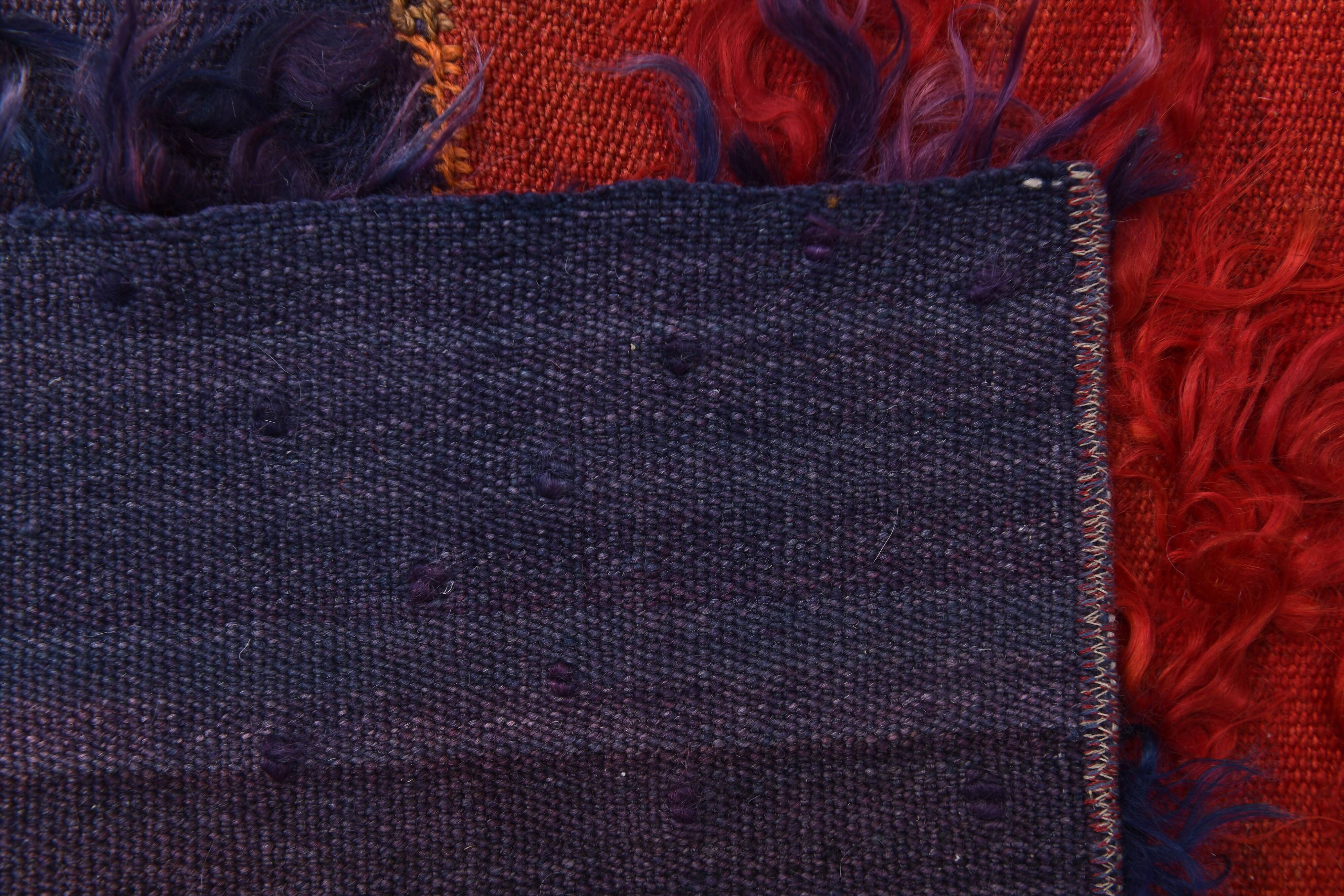 2x6 Red Blue Wool Vintage Runner Rug, 66x190Cm SK 240489