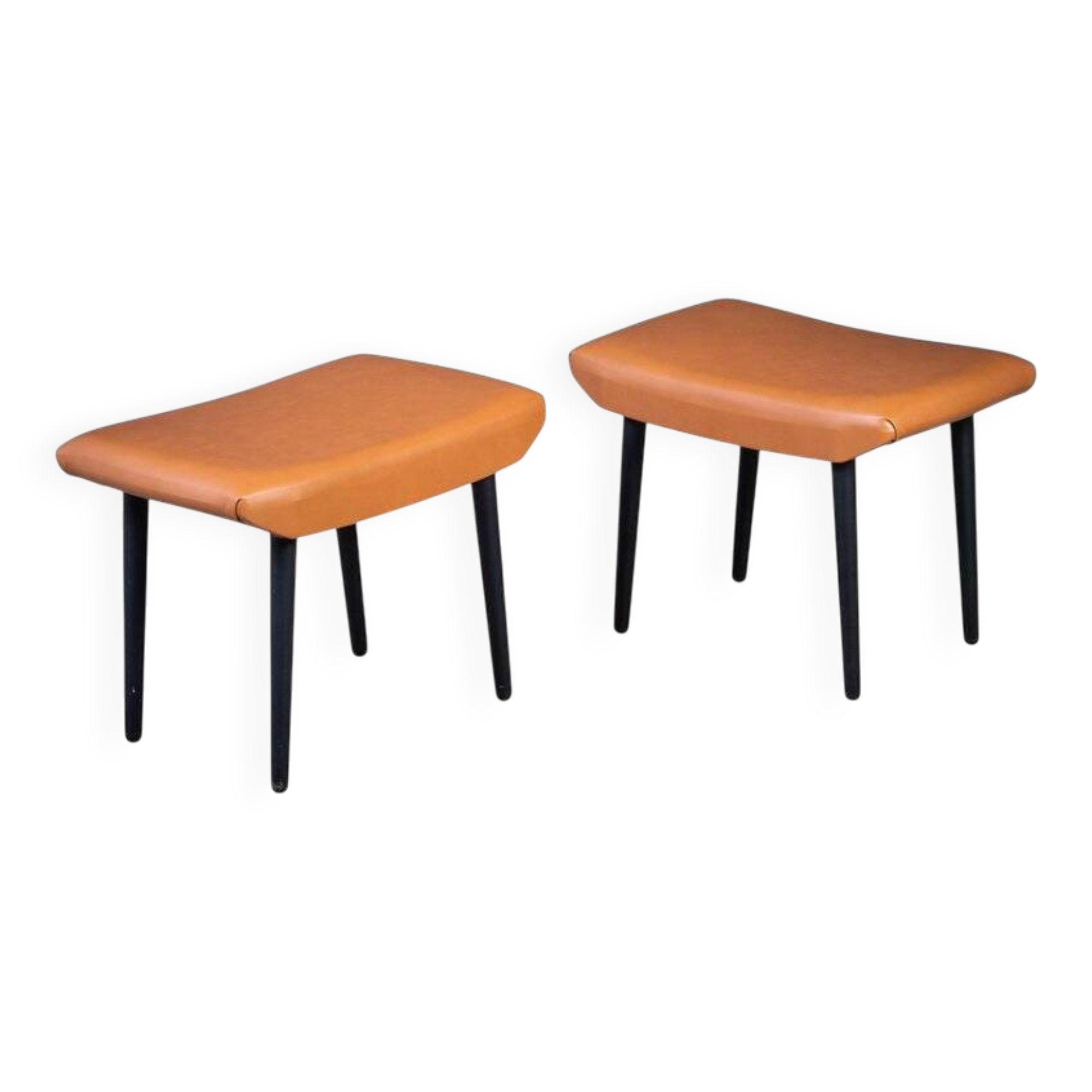 Cognac Leather Stools by Ølholm Møbelfabrik, 1960s, Set of 2