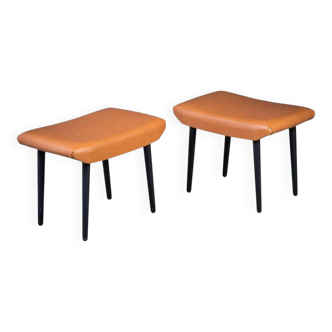 Cognac Leather Stools by Ølholm Møbelfabrik, 1960s, Set of 2