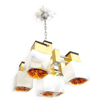 Suspension cubique vintage – Gaetano Sciolari pour Mazzega – Verre de