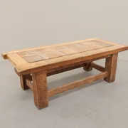 Brutalist Oak Coffee Table with Red Terracotta Tiles, 1950s