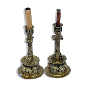Paire de bougeoirs montés en lampes