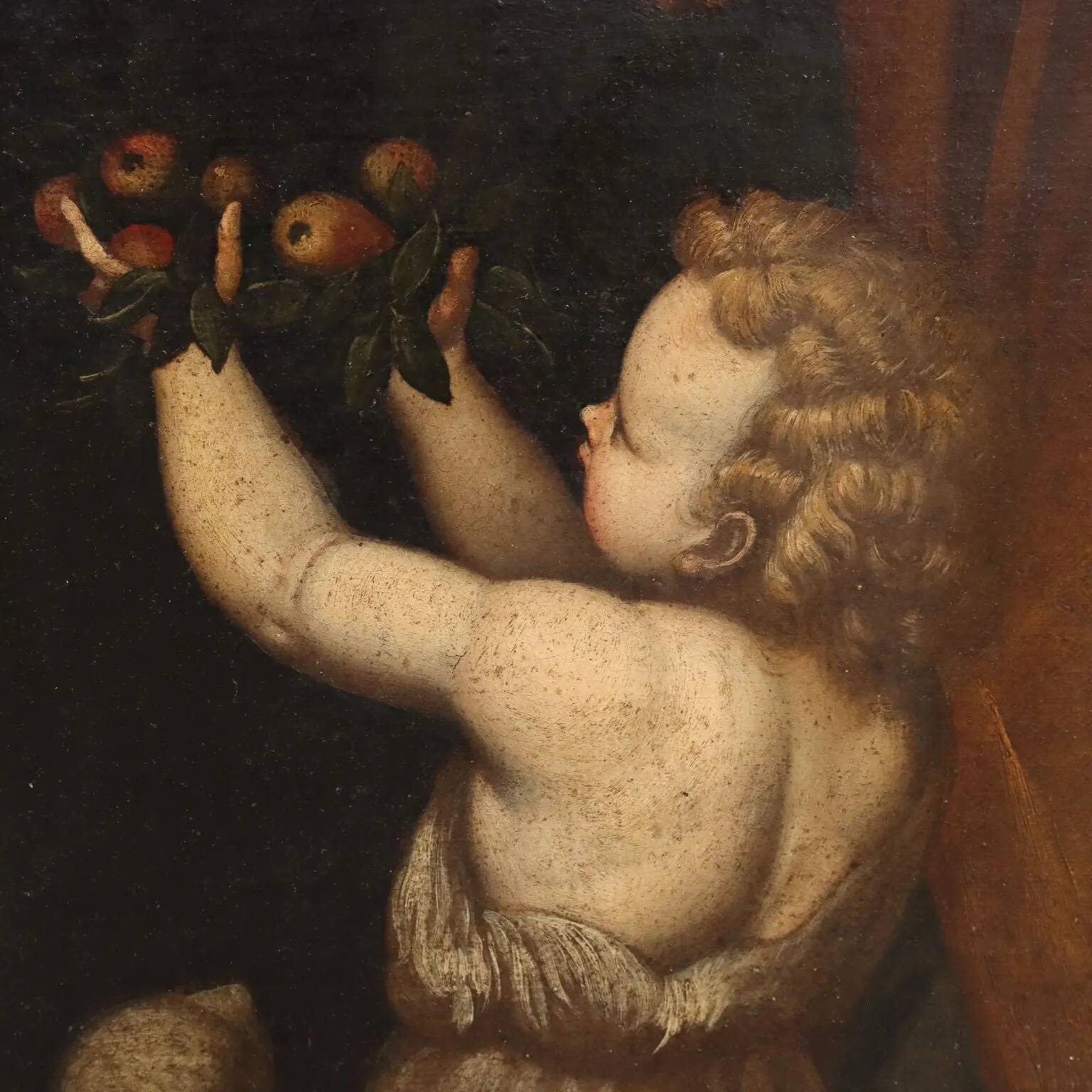 Ancient painting with a religious subject, oil on canvas, Italy, 17th century.