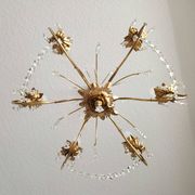 Messing vergoldet 6-Licht Kronleuchter Lampe Wasserfall Kristall 1950-1970