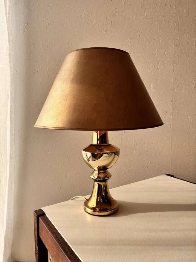 Gilded ceramic table lamp by Gustav Leek, Luxus, 1960s.