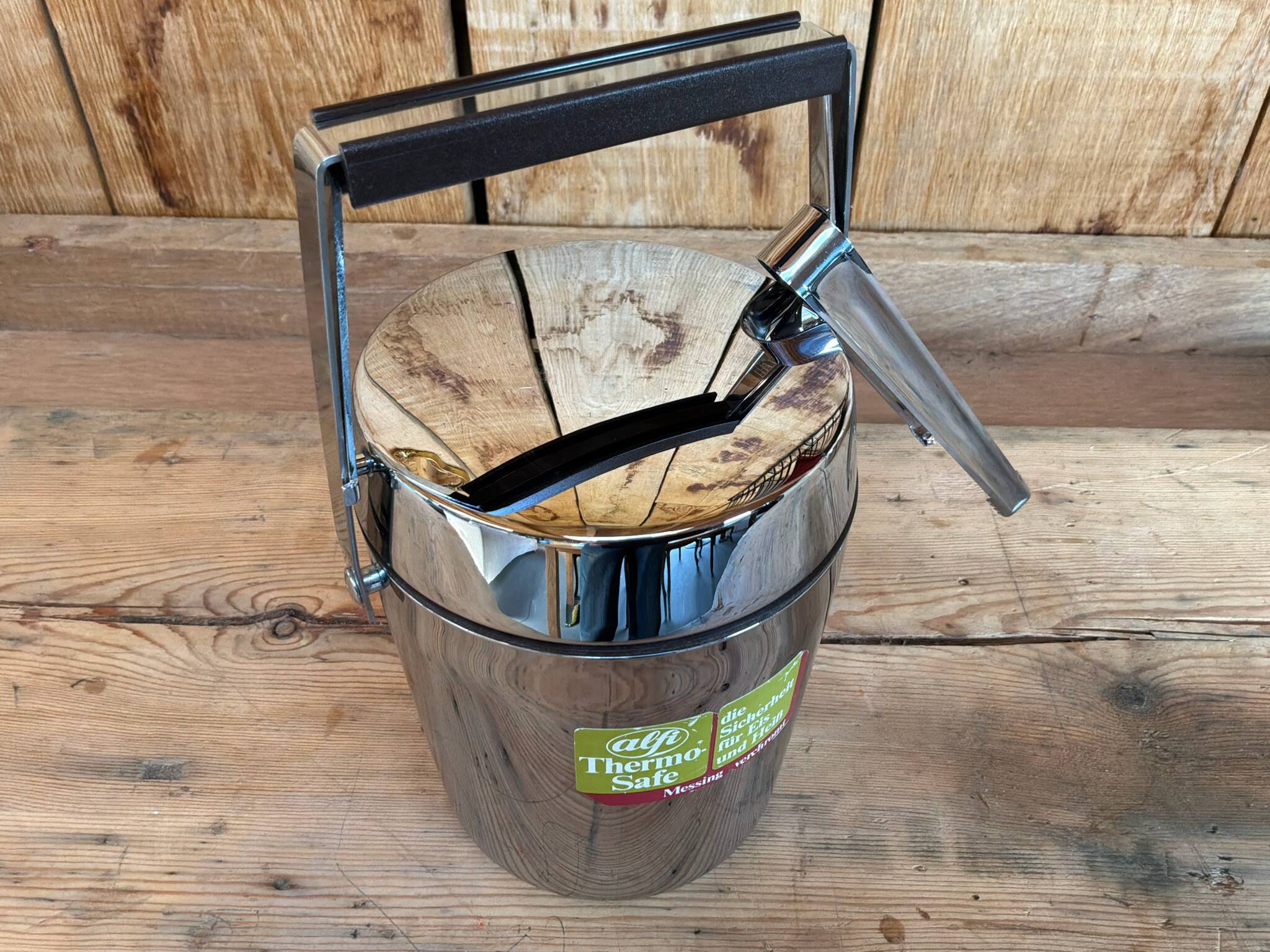 Vintage Alfi shaker set and insulated chrome ice bucket.