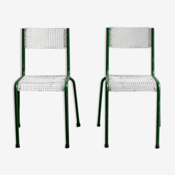 Paire de deux chaises jardin métal 1960