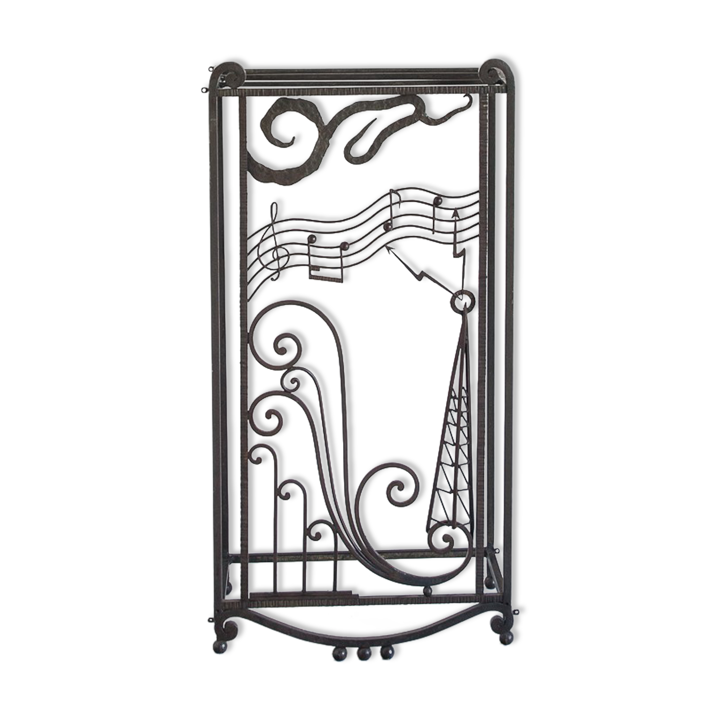 Old wrought iron structure. Vintage, futuristic. Handmade France, 1920