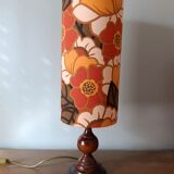 vintage turned wood lamp, floral lampshade in seventies style
