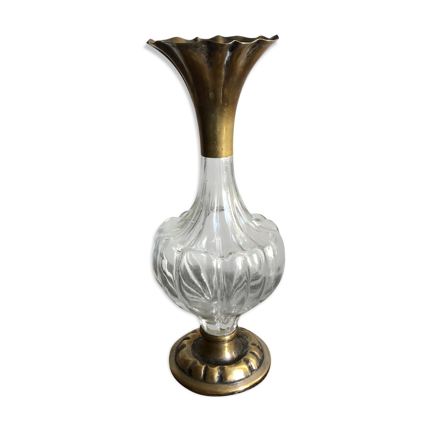 Glass and brass vase