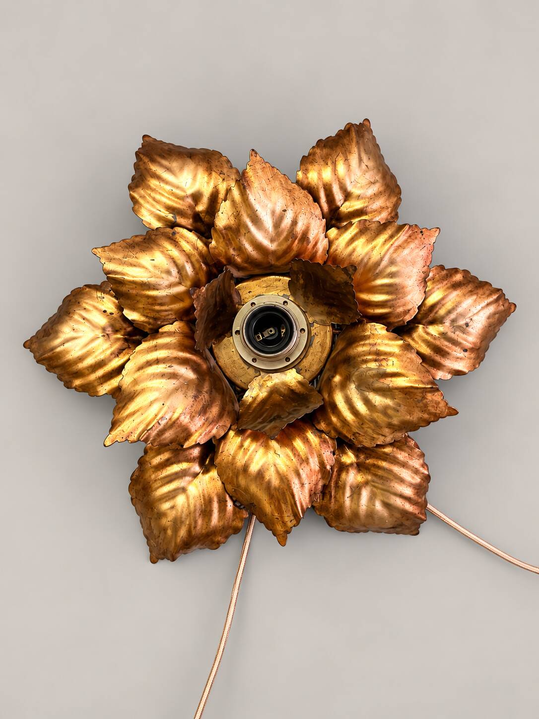 Pair of gold metal flower wall lights – 1960s/70s