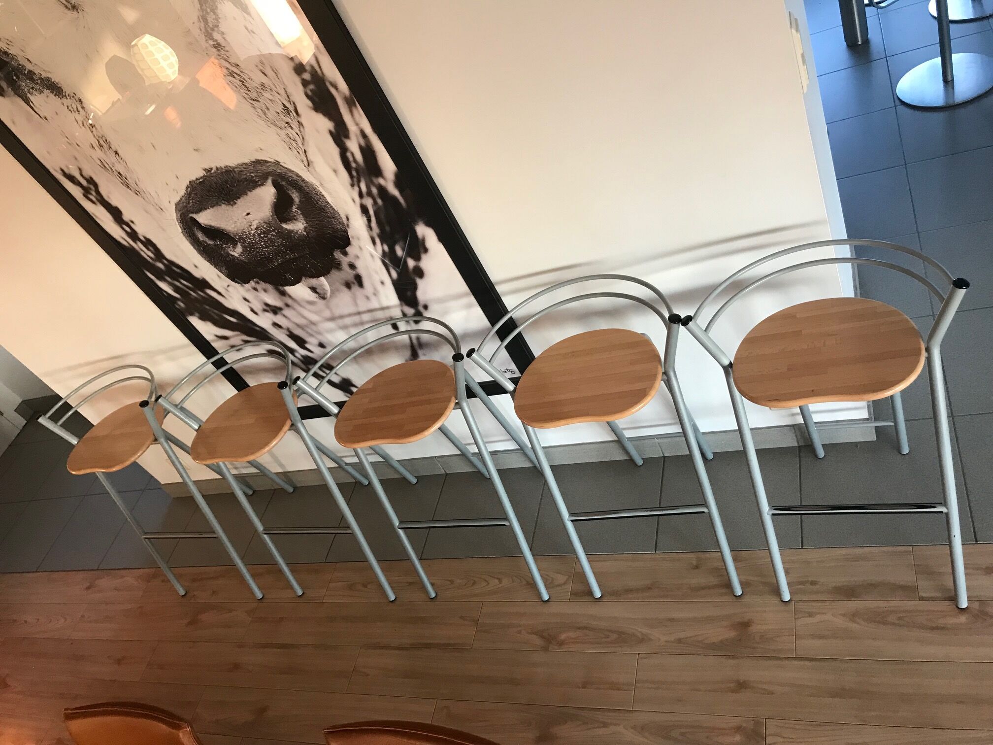 set of 5 stool year 80 in wood and metal