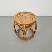 Tabouret rond en bois cintré et en osier, années 1970