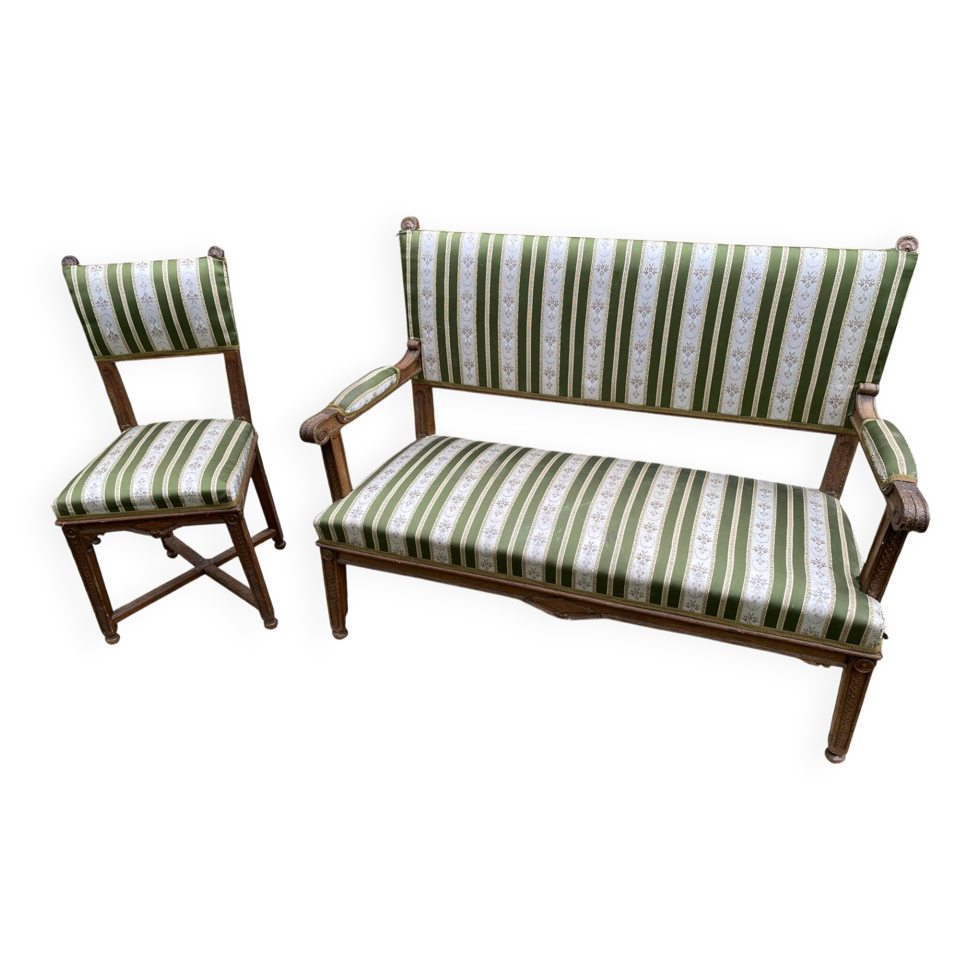 Antique Directoire style salon (2-seater bench + chair)
