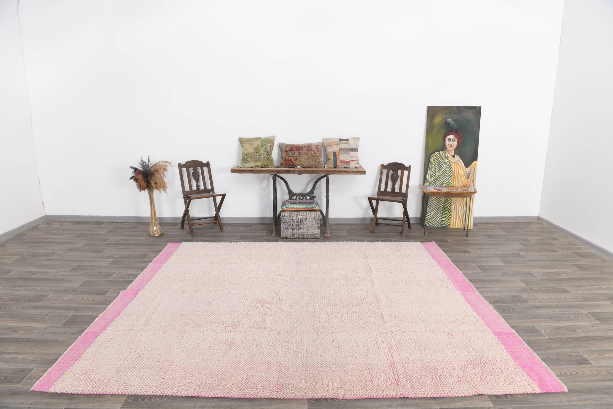 8x10 Rug For Living Room Pink & Beige Vintage Moroccan Rug, 259x301 Cm SKU. 34961