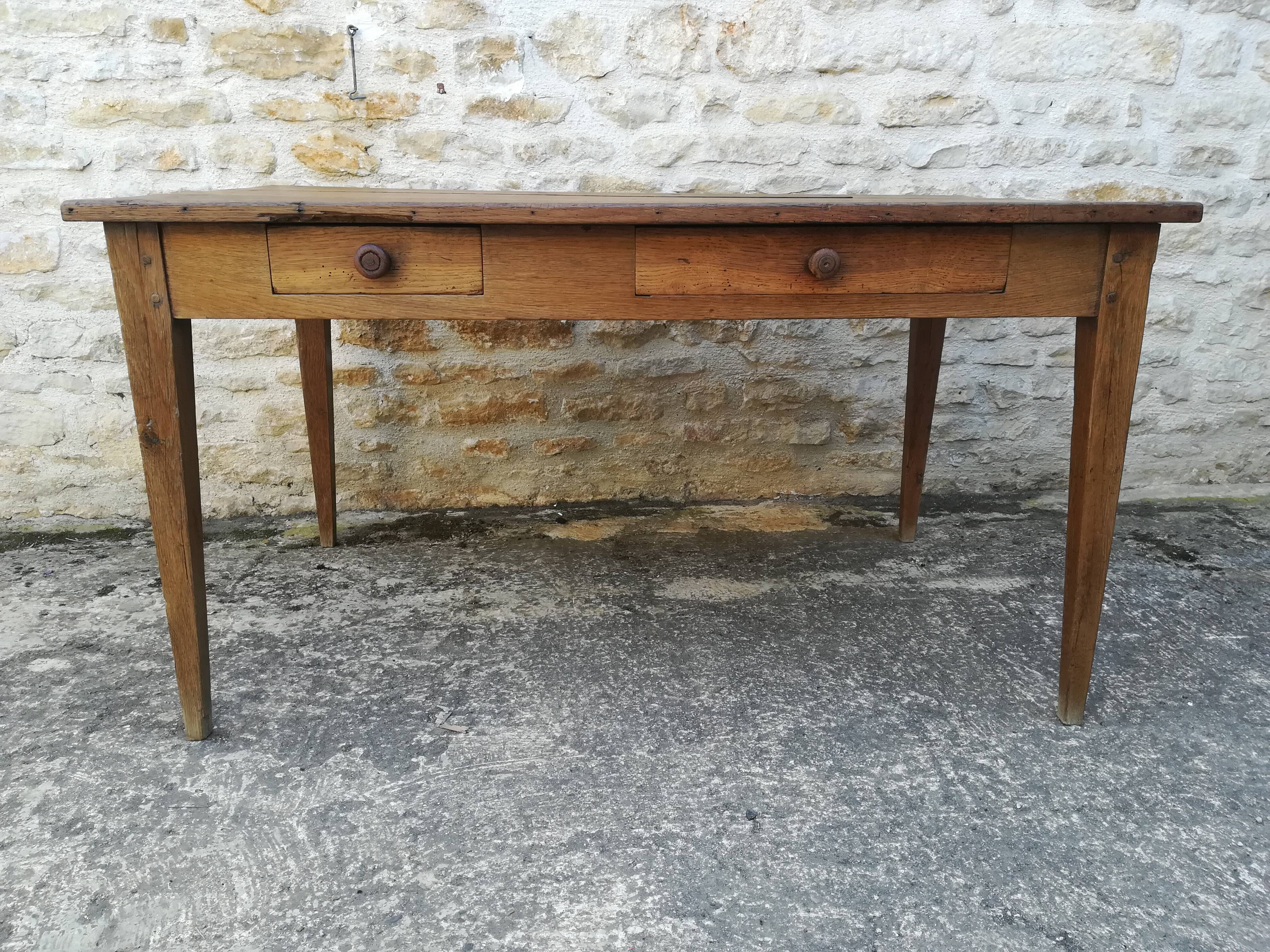 Oak farmhouse table two drawers