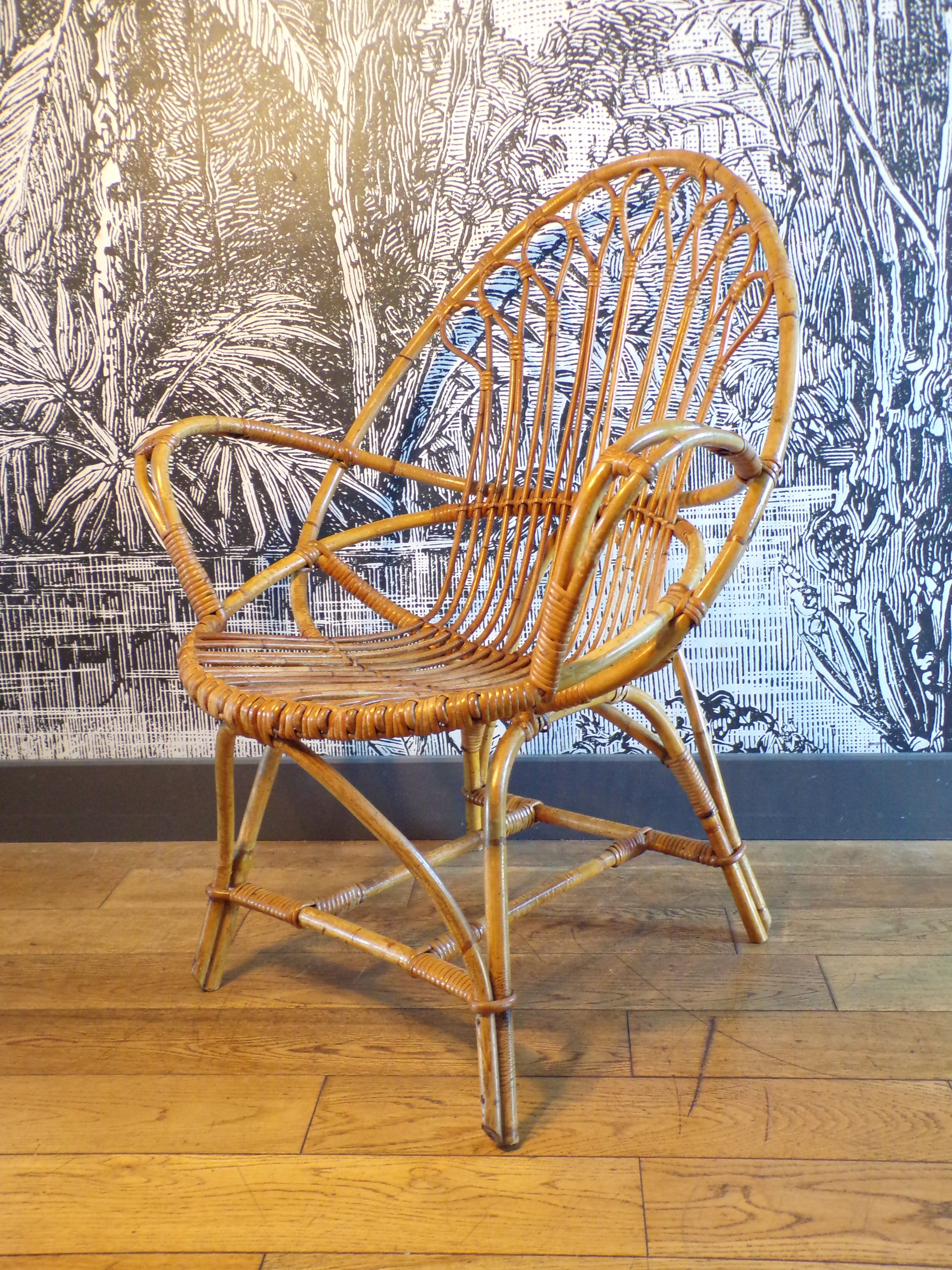 Rattan or wicker egg armchair