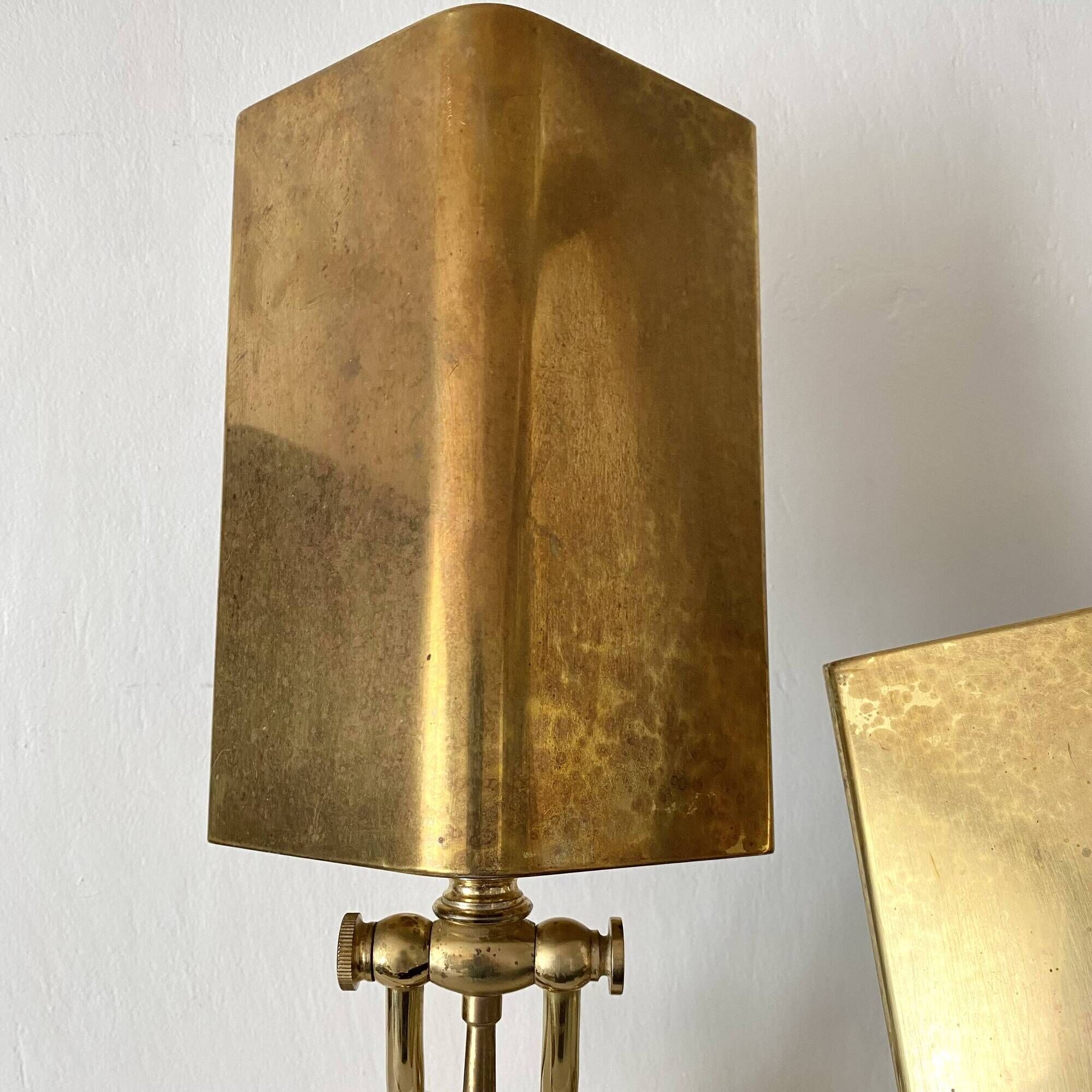 Pair of notary-style lamps in gilded metal