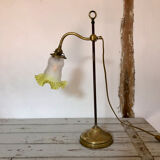 Yellow brass and opaline lamp