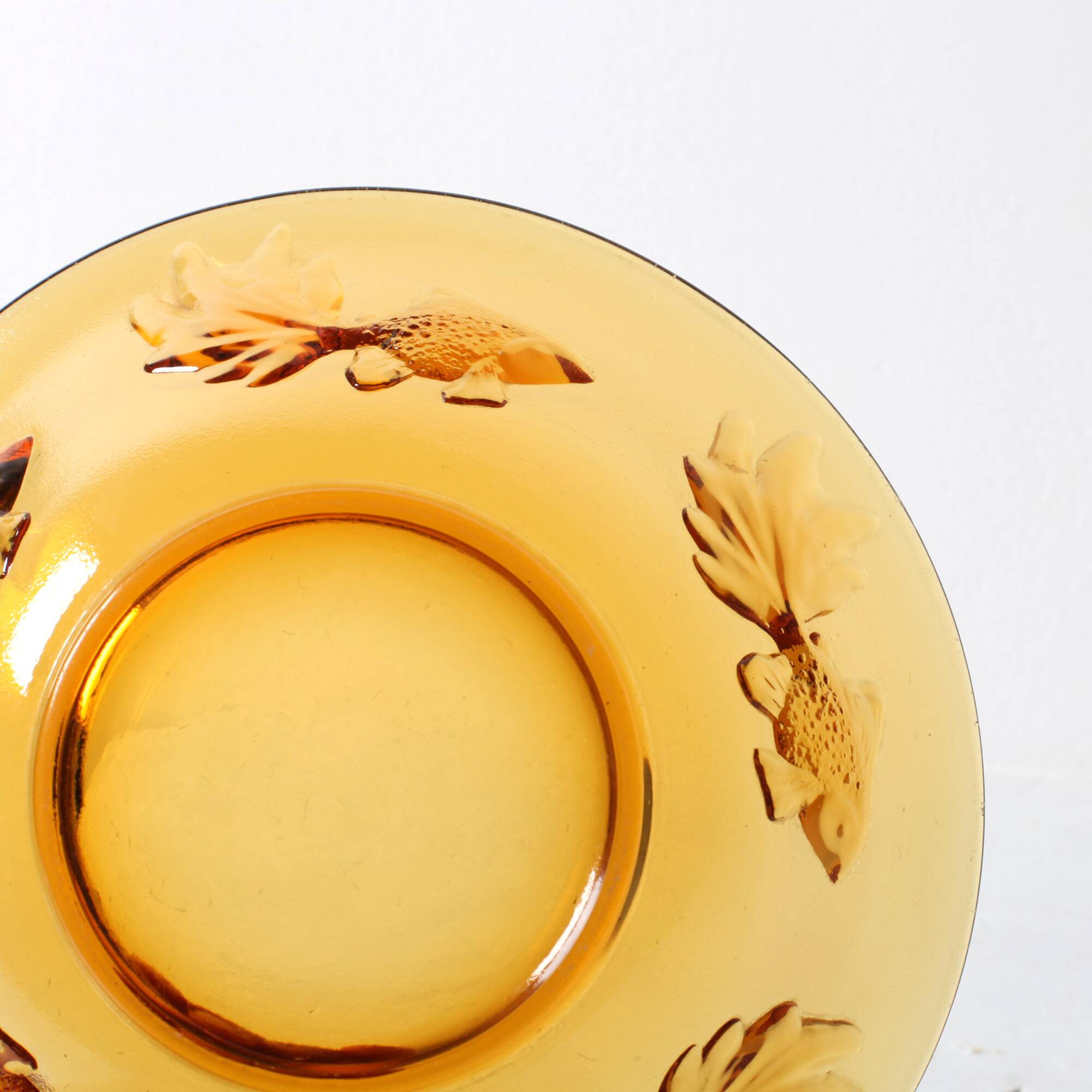 Vintage Amber Glass Bowl with Embossed Fish Pattern / Czech Repulic / 1980s