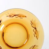 Vintage Amber Glass Bowl with Embossed Fish Pattern / Czech Repulic / 1980s