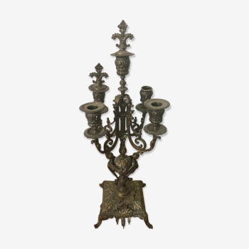 19th-branched five-pointed candlestick with brass extinguishers and wicks