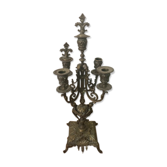 19th-branched five-pointed candlestick with brass extinguishers and wicks