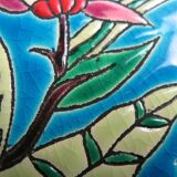 Panière enamels de Longwy decoration turquoise blue background and flowers