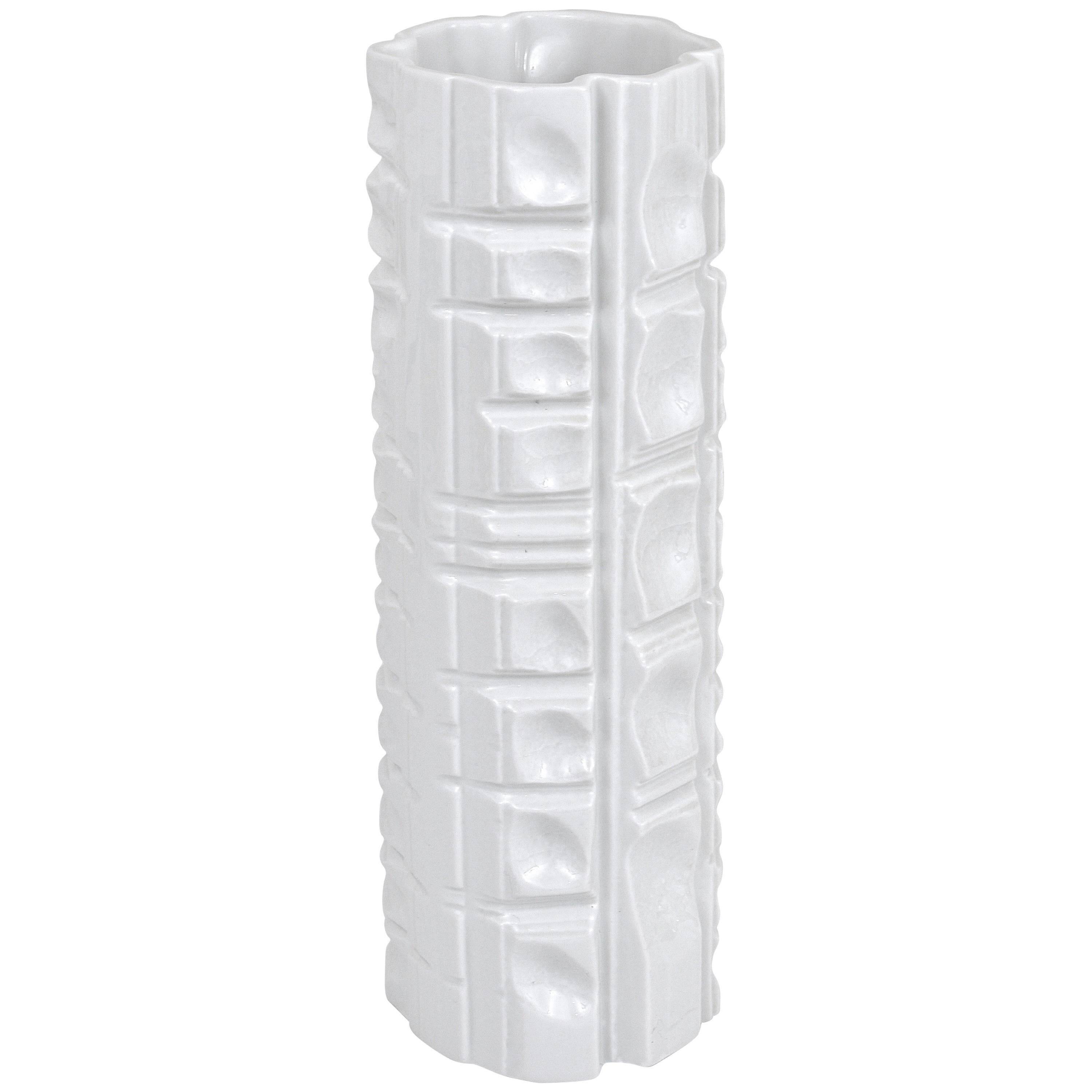 Large White Relief Op Art Porcelain Vase Rosenthal Germany, 1960s