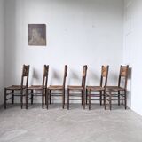 Set of 6 straw and oak Beauche chairs.
