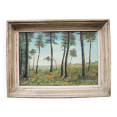 Old oil painting signed: landscape of the Landes forest.