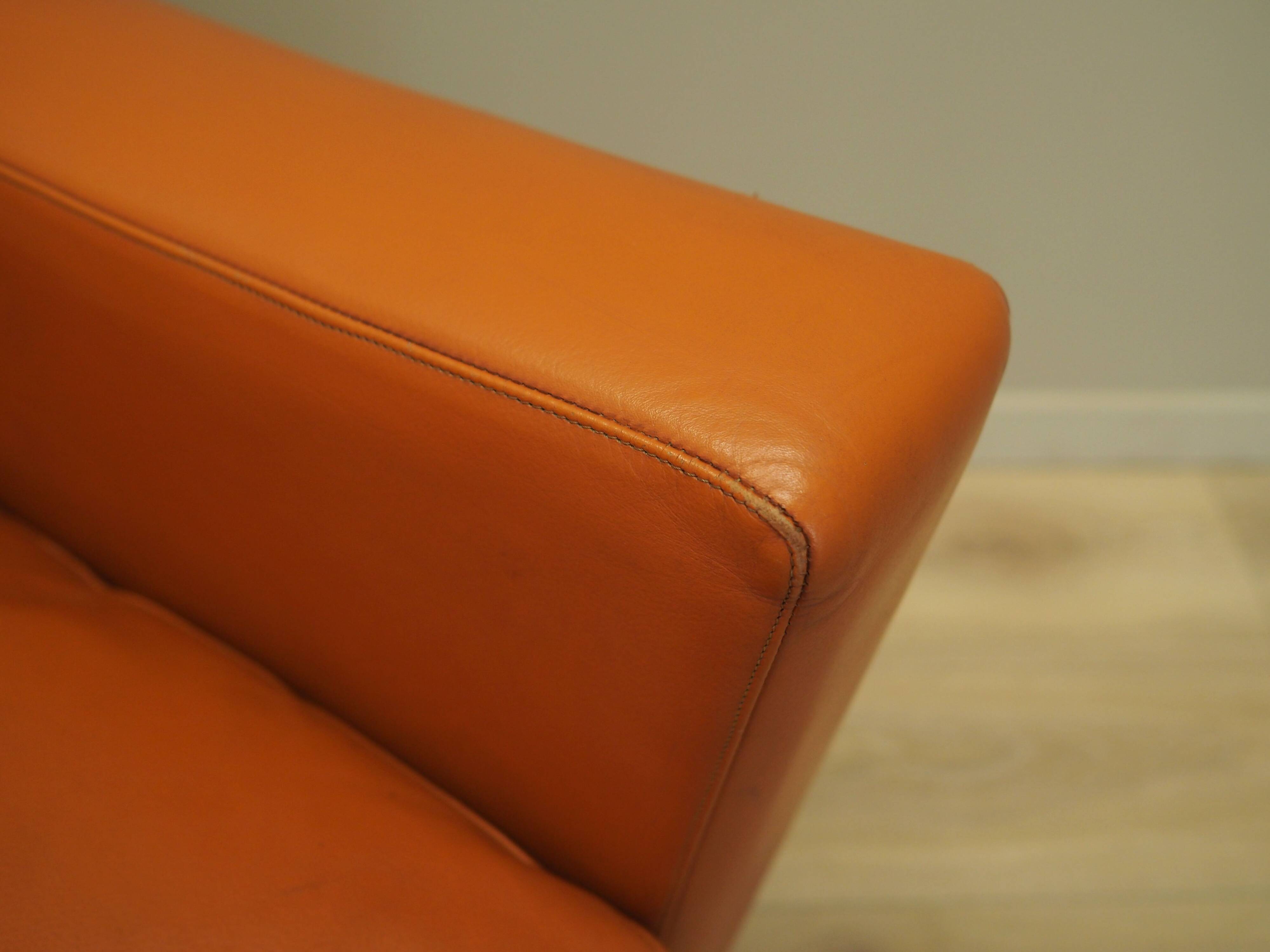 Orange leather sofa, Danish design, 1970s, production: Denmark