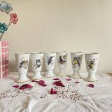 Set of 6 Mazagrans Birds Coffee Cup Mug Porcelain Limoges
