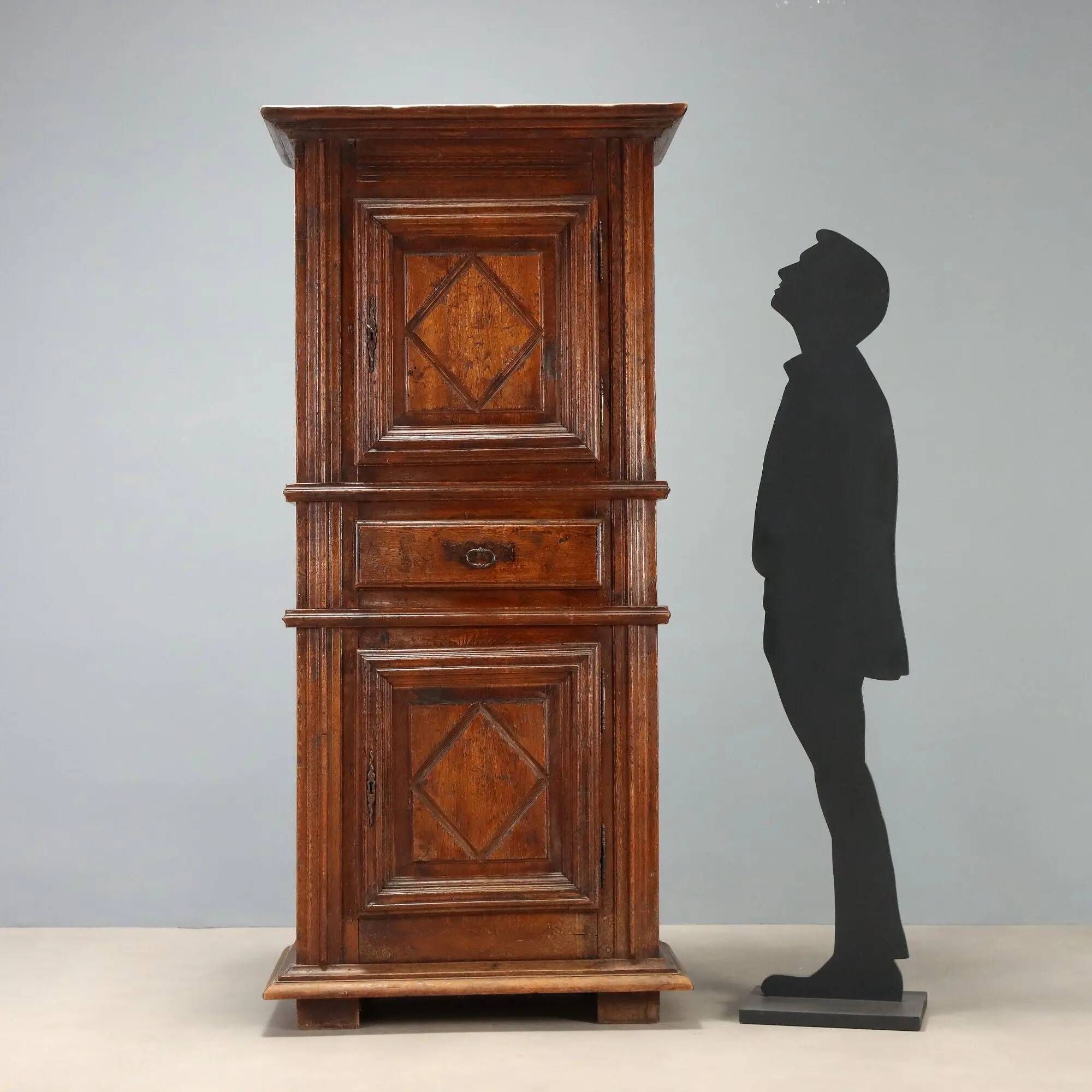 Antique baroque wardrobe in oak with safe, Italy, late 19th century.