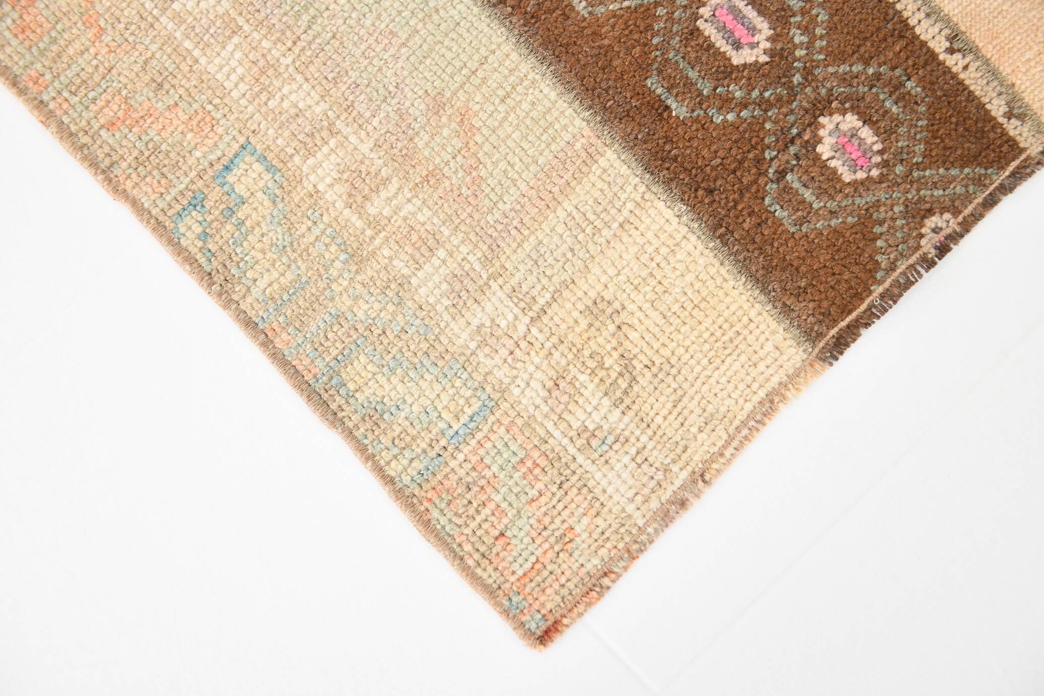 2x6 Turkish Short Brown Handmade Vintage Runner Rug, 64x174Cm