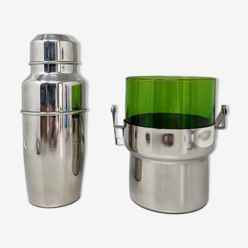 1970s Gorgeous Cocktail Shaker With Ice Bucket by Pran. Made in Italy