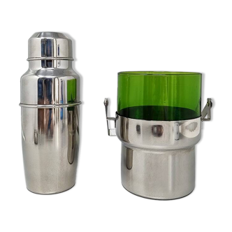 1970s Gorgeous Cocktail Shaker With Ice Bucket by Pran. Made in Italy