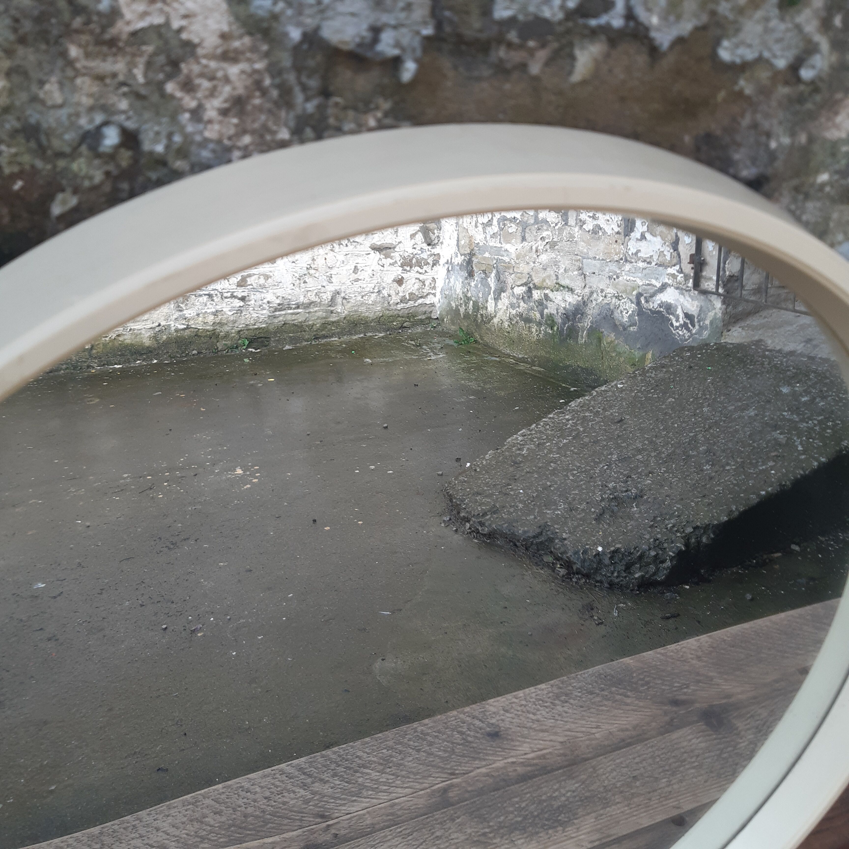 Mid century circular white mirror