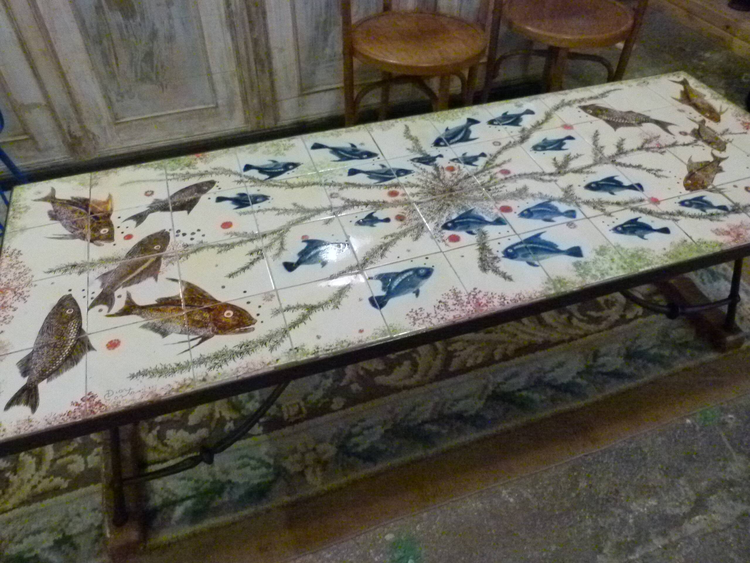 Ceramic coffee table with fish patterns